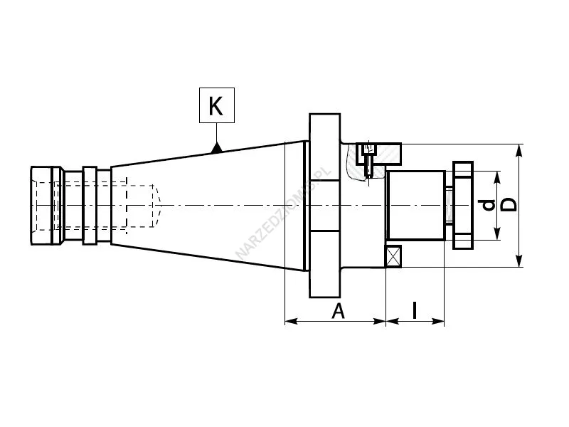 Rysunek techniczny: Trzpień frezarski z chw. DIN 2080 do frezów: T.7311 ISO50/FI27 40mm - KOLNO